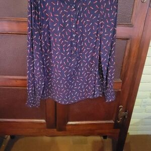 Boden Dark Blue Button Down Top with Red Shooting Star Design